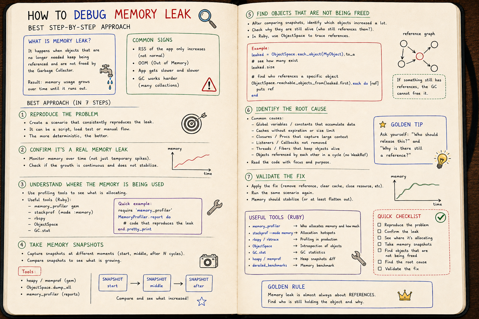 Debugging memory leaks in Ruby without crying